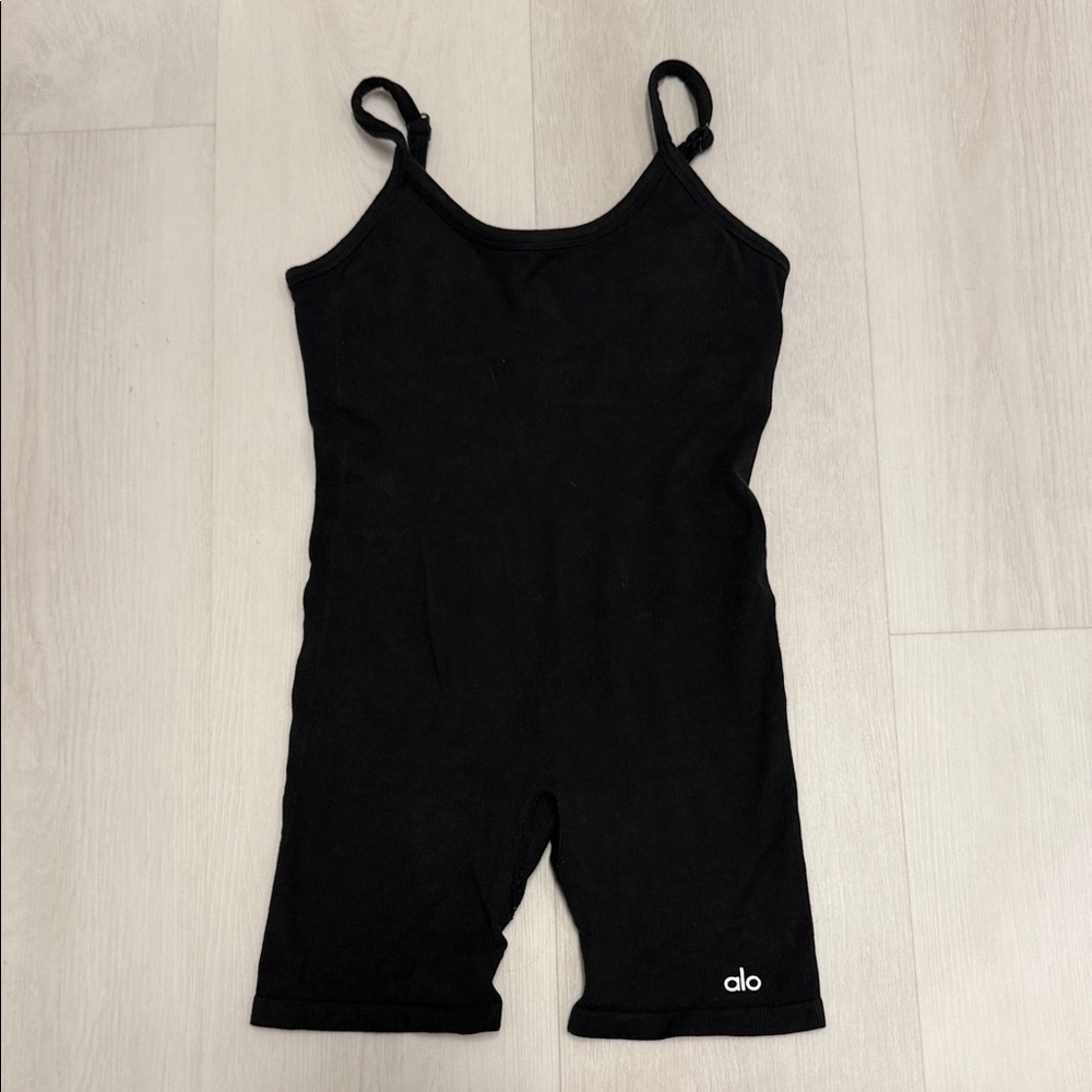 Alo Yoga Black Seamless Ribbed Romper
